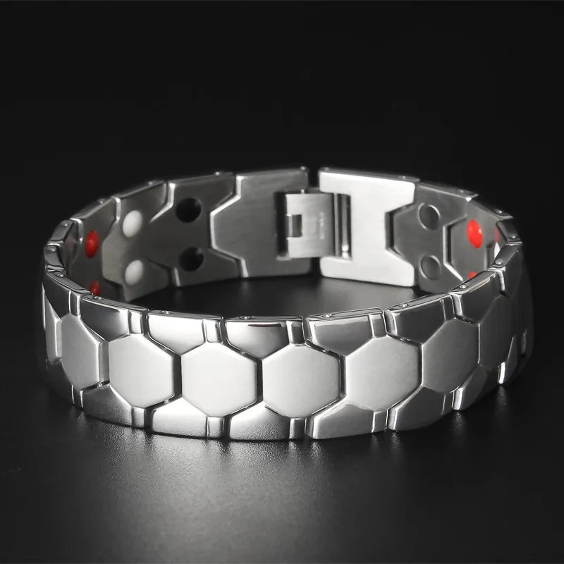 18MM Wide 4 In 1 Magnetic Therapy Bracelet For Man Pain Relief Indian Male Jewelry Gold Color Stainless Steel Men's Bracelets