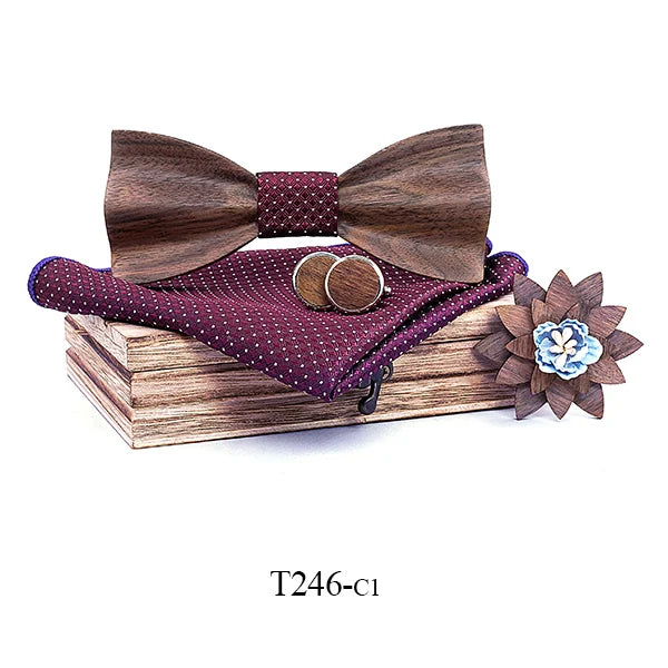 3d Wooden Bow Ties for Men men's tie Wood Bowtie Handmade Butterfly Black Walnut Wood Bow Tie Gravata gift Cufflink handkerchief