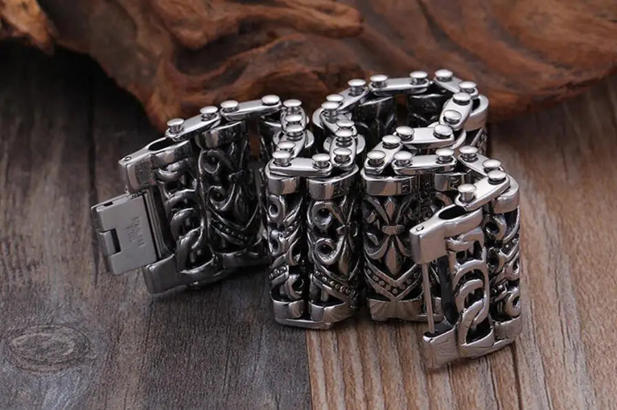 Bracelets For Men's Boy's Fashion Chain Jewelry, 316L Stainless Steel Rock Punk Motorbiker cross flower Bracelet and Bangle