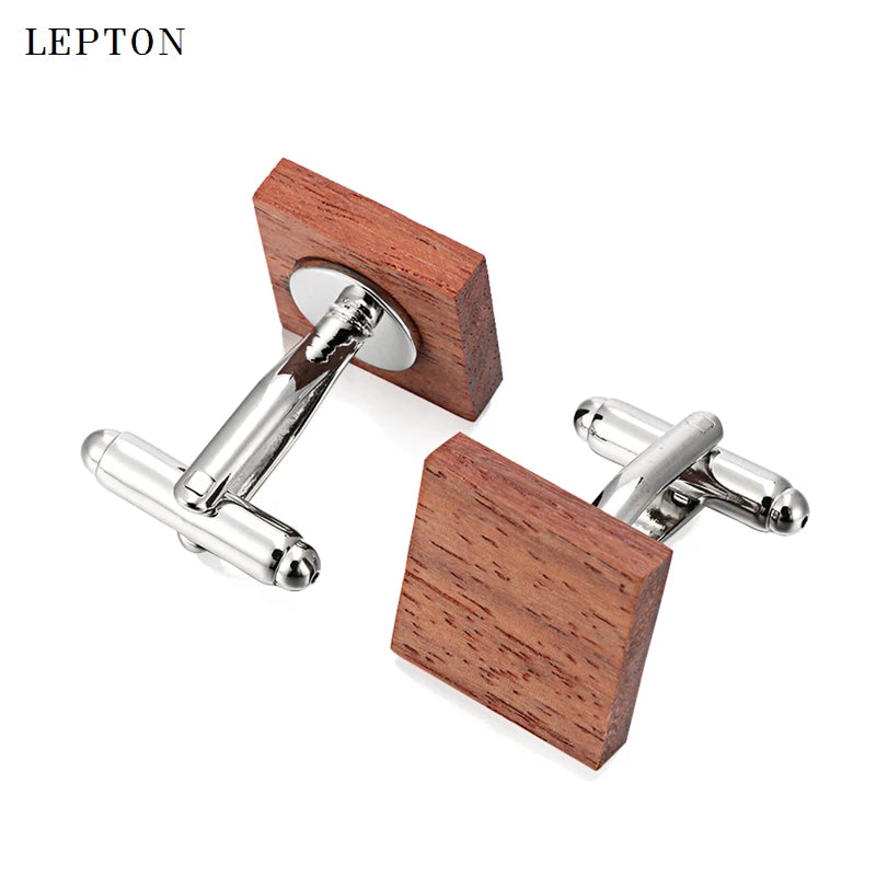 Low-key Luxury Wood Cufflinks For Mens Top Quality Lepton Square Rosewood Cuff links Men Wedding Groom Gift Wooden Cufflinks