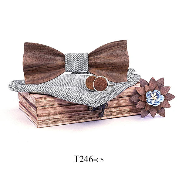 3d Wooden Bow Ties for Men men's tie Wood Bowtie Handmade Butterfly Black Walnut Wood Bow Tie Gravata gift Cufflink handkerchief