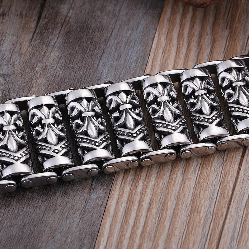 Bracelets For Men's Boy's Fashion Chain Jewelry, 316L Stainless Steel Rock Punk Motorbiker cross flower Bracelet and Bangle