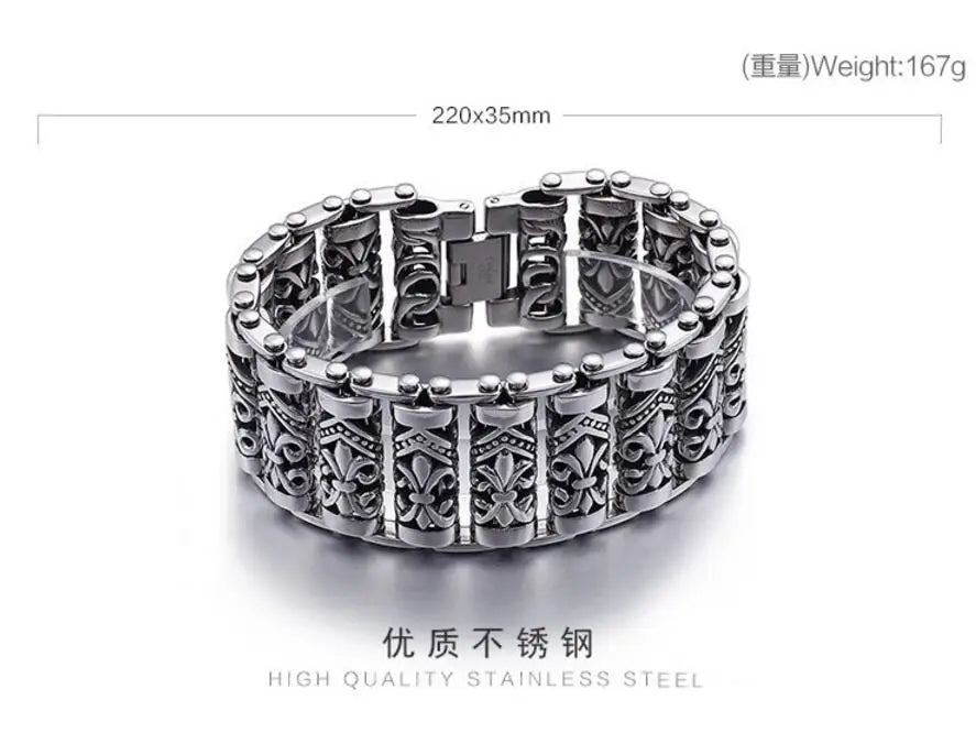 Bracelets For Men's Boy's Fashion Chain Jewelry, 316L Stainless Steel Rock Punk Motorbiker cross flower Bracelet and Bangle