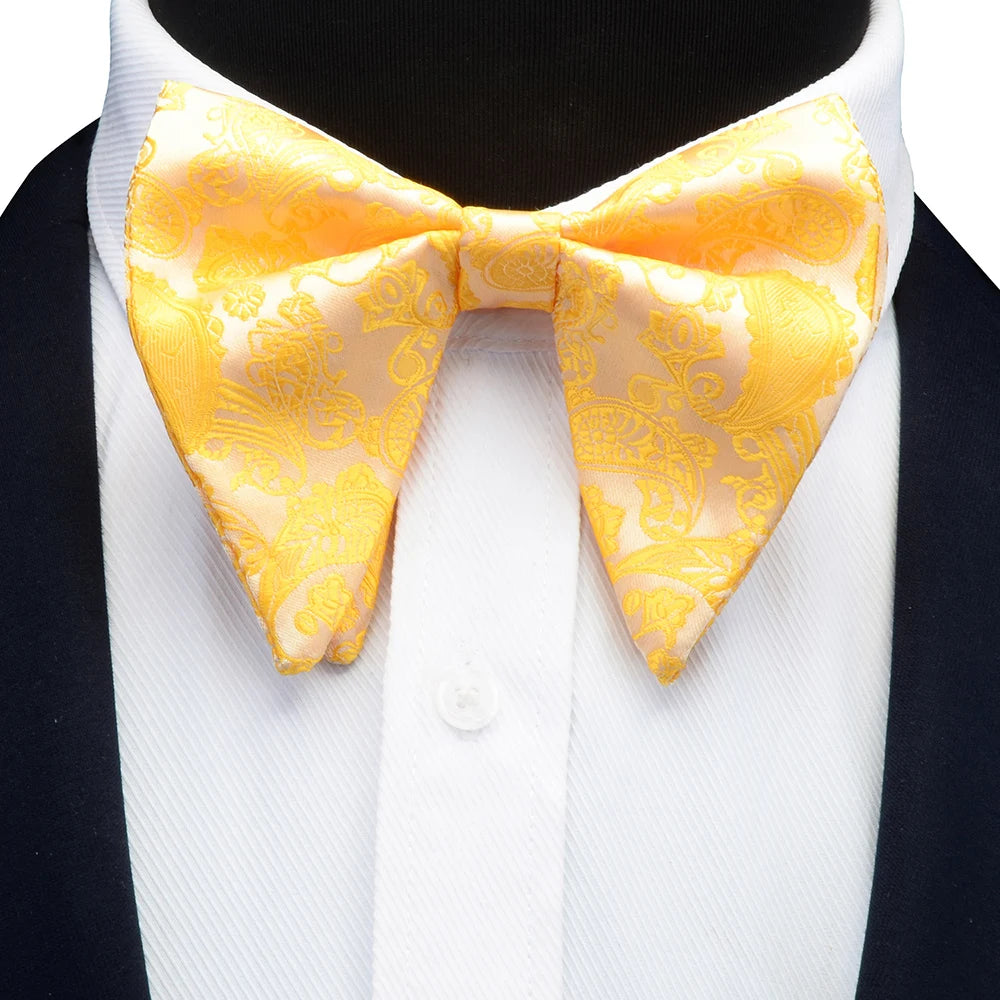 Ricnais Fashion Silk Pasley Floral Big Bowtie Yellow Red Jacquard Bow Tie For Men Business Wedding Party Ties Gigt Accessories