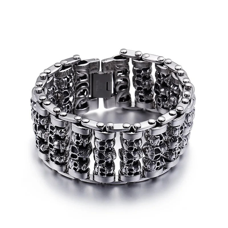 Bracelets For Men's Boy's Fashion Chain Jewelry, 316L Stainless Steel Rock Punk Motorbiker cross flower Bracelet and Bangle