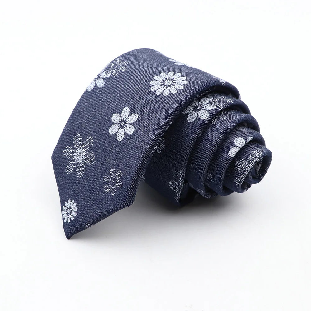 New Ties For Men Skinny Denim Blue Floral Leaf Print Neck Tie For Wedding Business Casual Neckties Suits Slim Neck Ties Gravatas