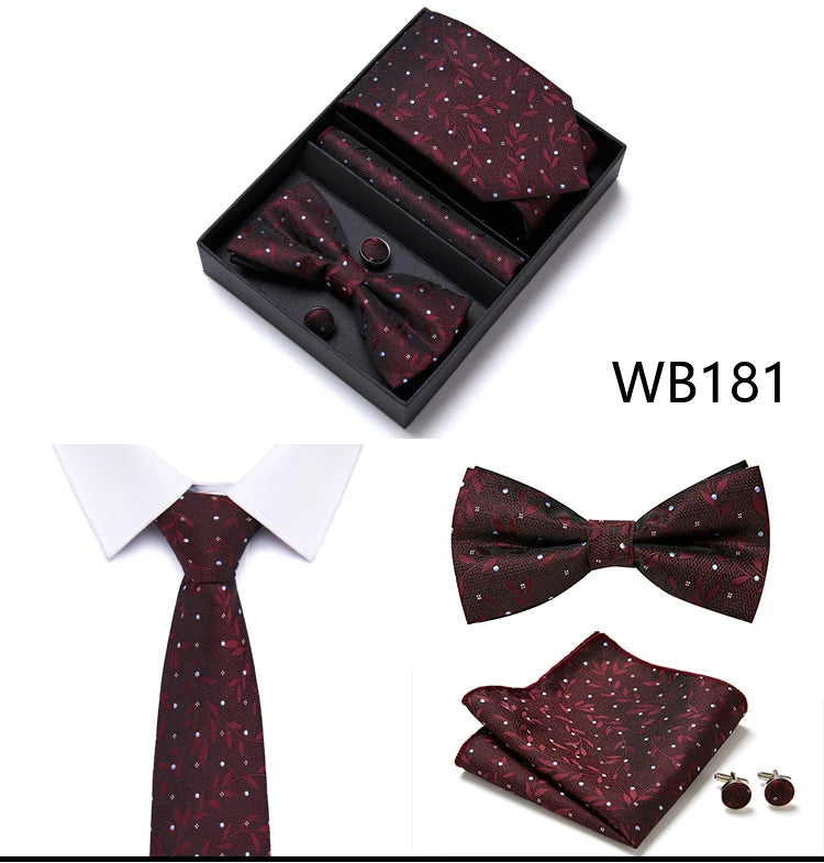Tie For Men Formal Dress Tuxedo NeckTie Handkerchief Bow Tie Set PlaisyParty Groom Wedding Butterfly Bowtie In Box