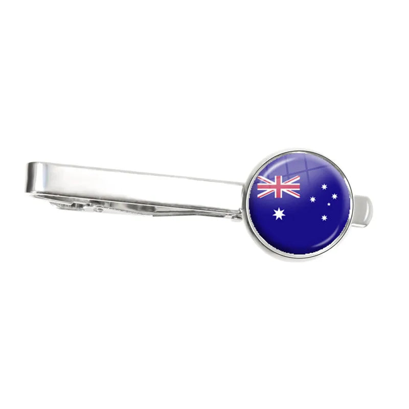 30 Countries National Flag Tie Clips Men Fashion Metal Necktie USA Flag Clip Pins Button Wedding Suit Accessories Wholesale