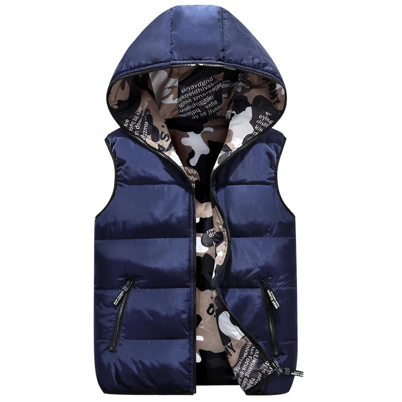 DIMUSI Winter Men's Vests Sleeveless Jackets Male Double-Wear Cotton Padded Vest Coats Men Thick Warm Waistcoats Hooded Clothing