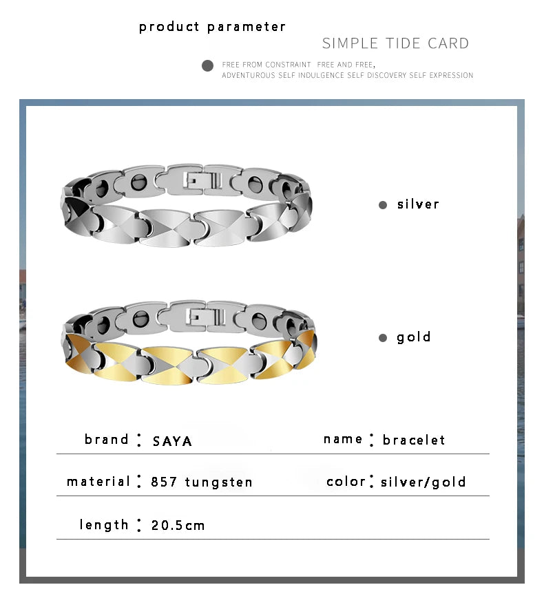 Men Fashion Bracelets High Polished Tungsten Male Jewelry Personalized with Healing Magnet Customized