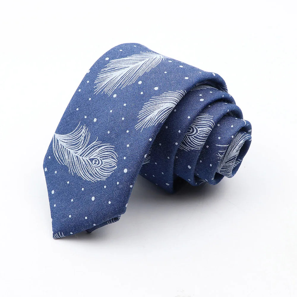 New Ties For Men Skinny Denim Blue Floral Leaf Print Neck Tie For Wedding Business Casual Neckties Suits Slim Neck Ties Gravatas