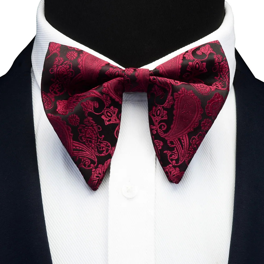 Ricnais Fashion Silk Pasley Floral Big Bowtie Yellow Red Jacquard Bow Tie For Men Business Wedding Party Ties Gigt Accessories