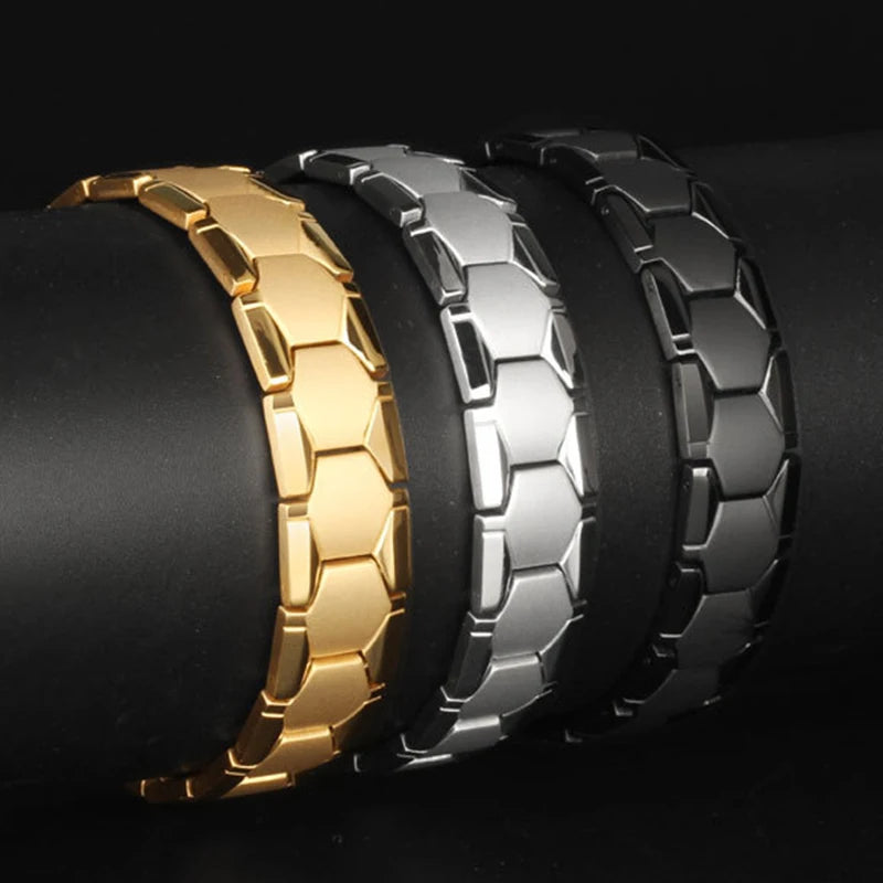 18MM Wide 4 In 1 Magnetic Therapy Bracelet For Man Pain Relief Indian Male Jewelry Gold Color Stainless Steel Men's Bracelets