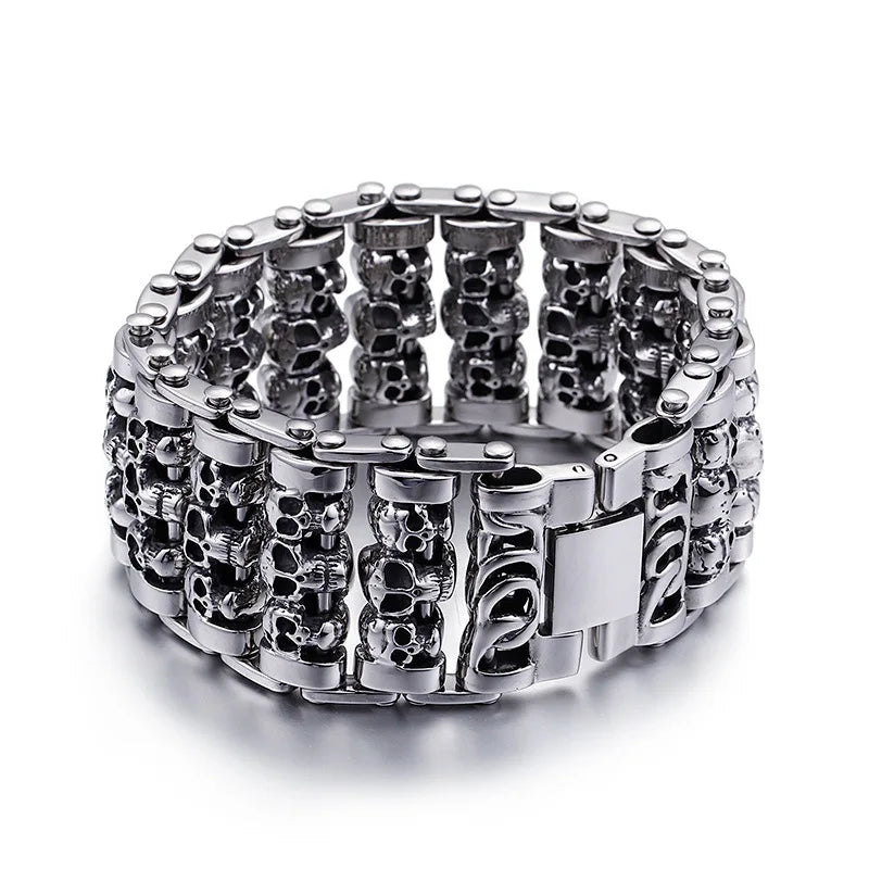 Bracelets For Men's Boy's Fashion Chain Jewelry, 316L Stainless Steel Rock Punk Motorbiker cross flower Bracelet and Bangle