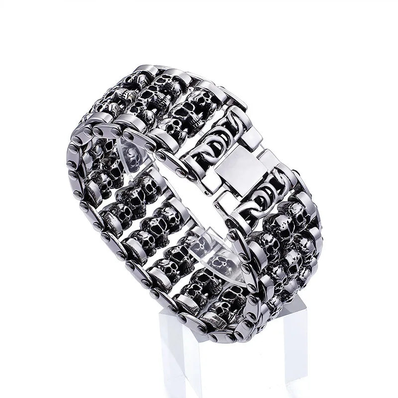 Bracelets For Men's Boy's Fashion Chain Jewelry, 316L Stainless Steel Rock Punk Motorbiker cross flower Bracelet and Bangle