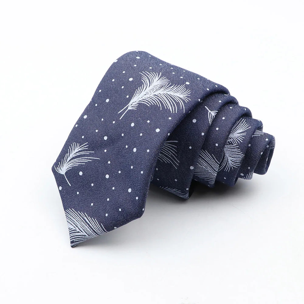New Ties For Men Skinny Denim Blue Floral Leaf Print Neck Tie For Wedding Business Casual Neckties Suits Slim Neck Ties Gravatas