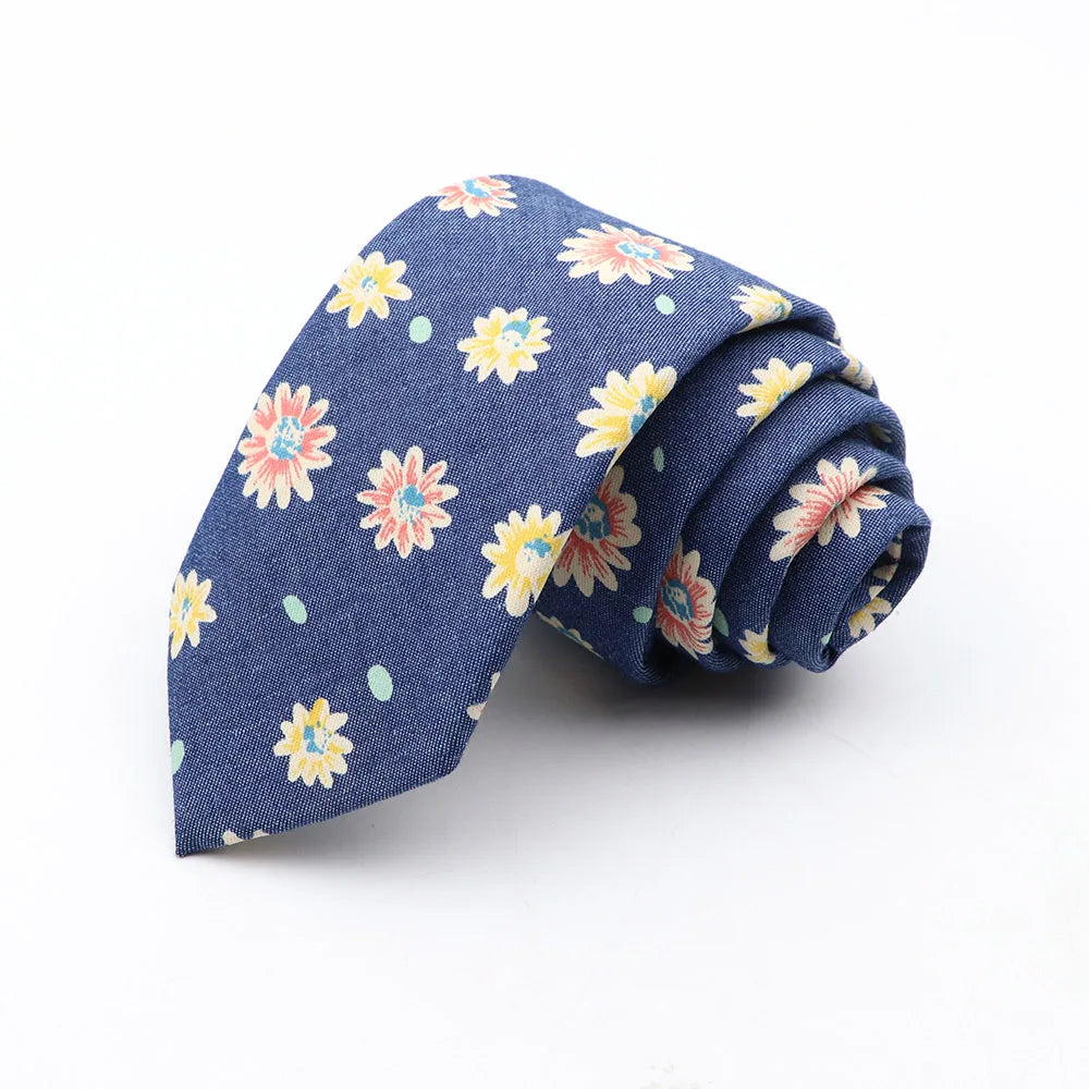 New Ties For Men Skinny Denim Blue Floral Leaf Print Neck Tie For Wedding Business Casual Neckties Suits Slim Neck Ties Gravatas