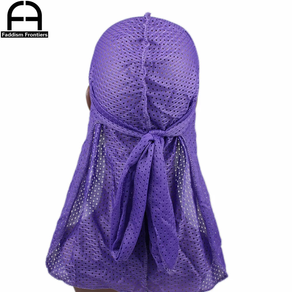 Summer Men Mesh Durag Breathable Long Tail Durags Bandanas for Men Wave Do DuRag Rags