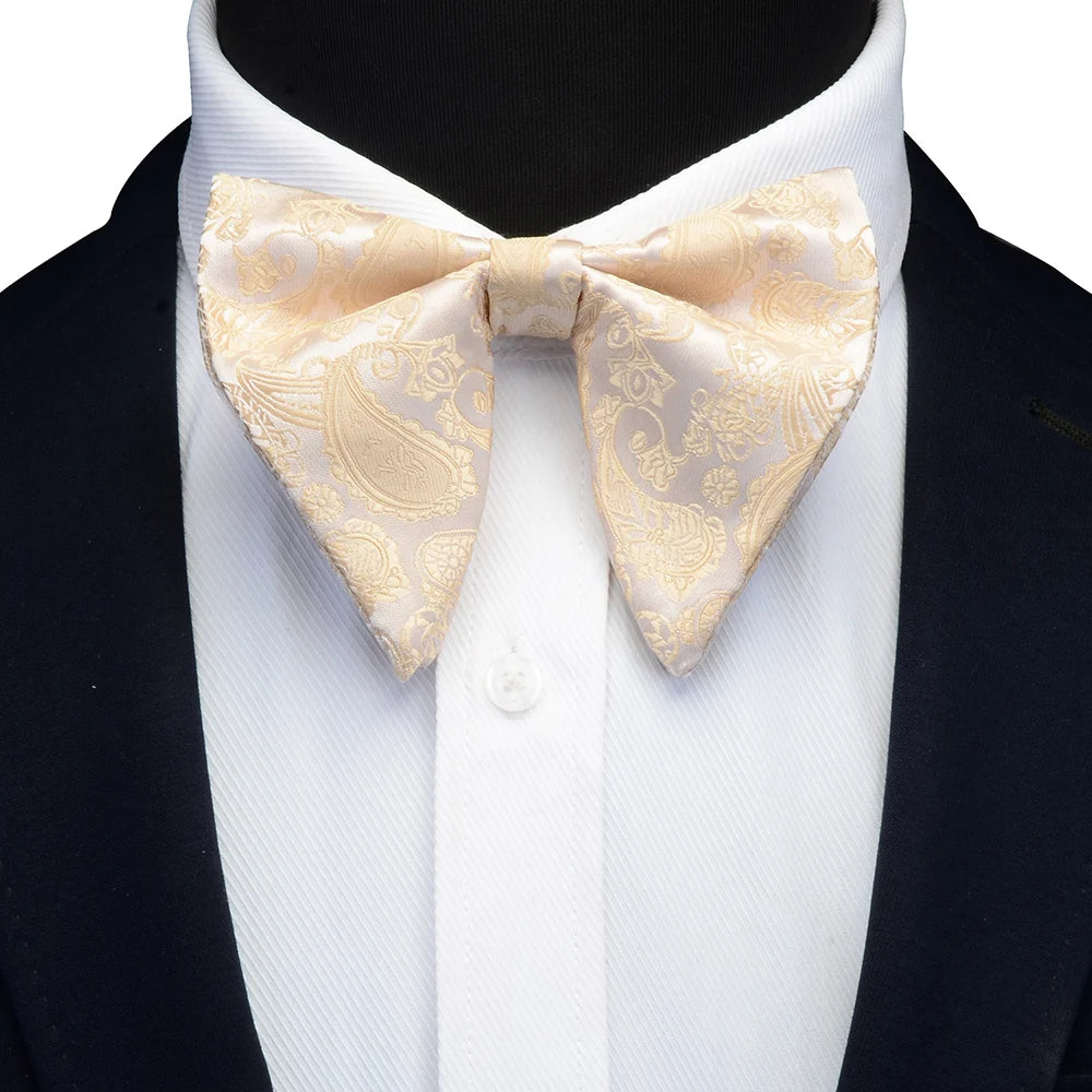 Ricnais Fashion Silk Pasley Floral Big Bowtie Yellow Red Jacquard Bow Tie For Men Business Wedding Party Ties Gigt Accessories