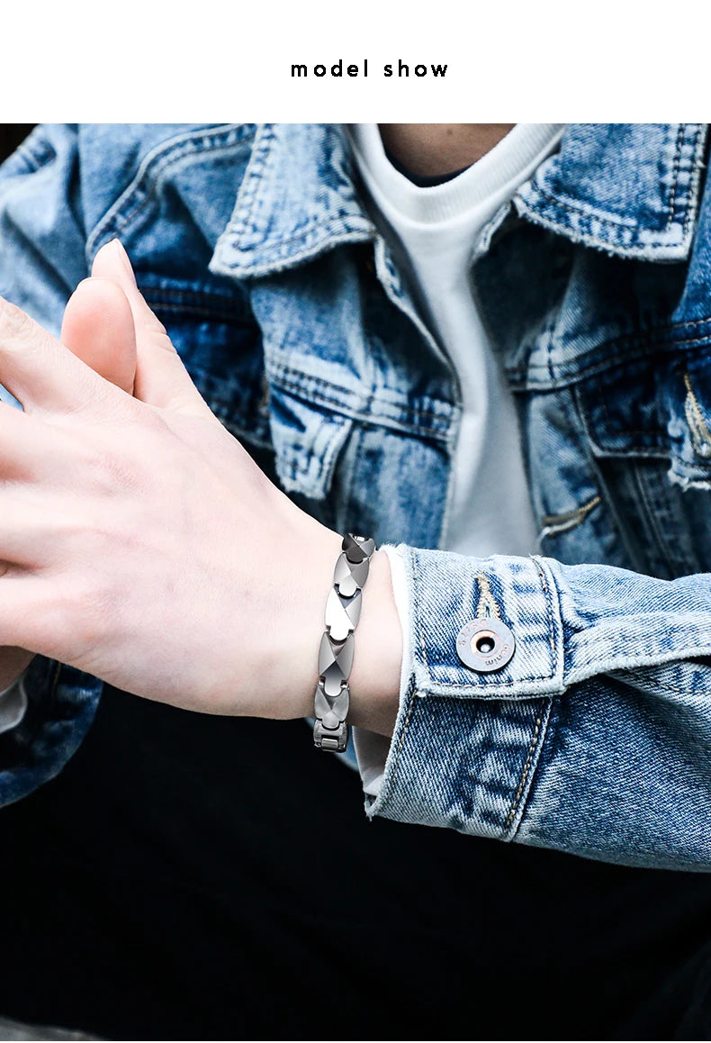 Men Fashion Bracelets High Polished Tungsten Male Jewelry Personalized with Healing Magnet Customized