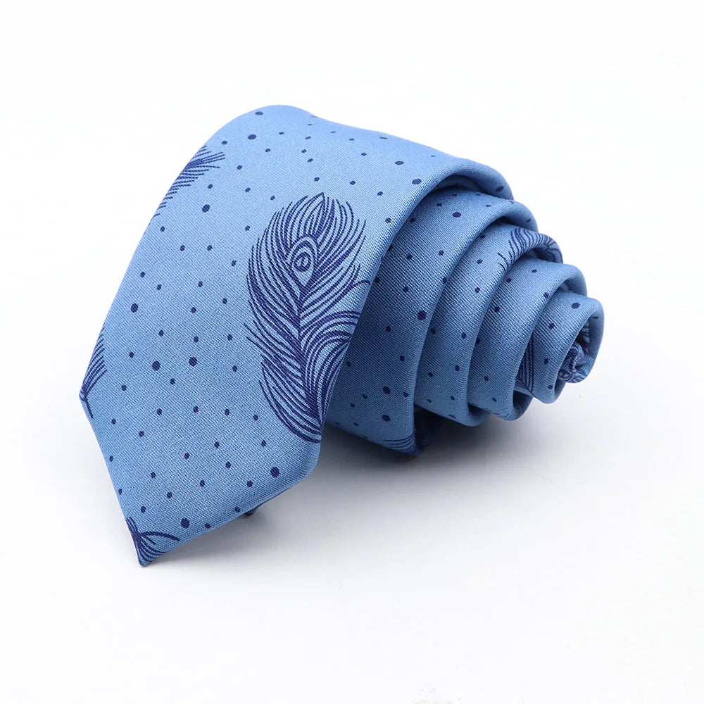 New Ties For Men Skinny Denim Blue Floral Leaf Print Neck Tie For Wedding Business Casual Neckties Suits Slim Neck Ties Gravatas