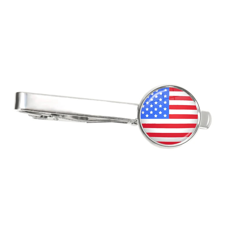 30 Countries National Flag Tie Clips Men Fashion Metal Necktie USA Flag Clip Pins Button Wedding Suit Accessories Wholesale