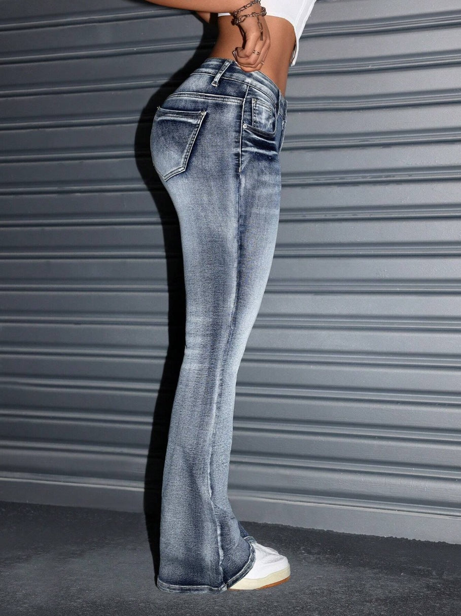 Cross-Border [Hot Item!] Icon Low-Waist Slim Fit Flared Jeans Black Denim Pants Pattern Regular