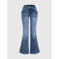 Cross-Border, Women's Bootcut Jeans, Stretchy Raw Edge Hip-Raising High-Waist Slimming Raw Edge Horseshoe Pants, Double-Breasted Cotton