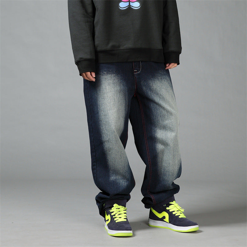 Deep Color Hip-hop Skateboard Pants Spring and Autumn New Arrival Washed Denim Pants Men's plus size Fat Man Loose Long Pants