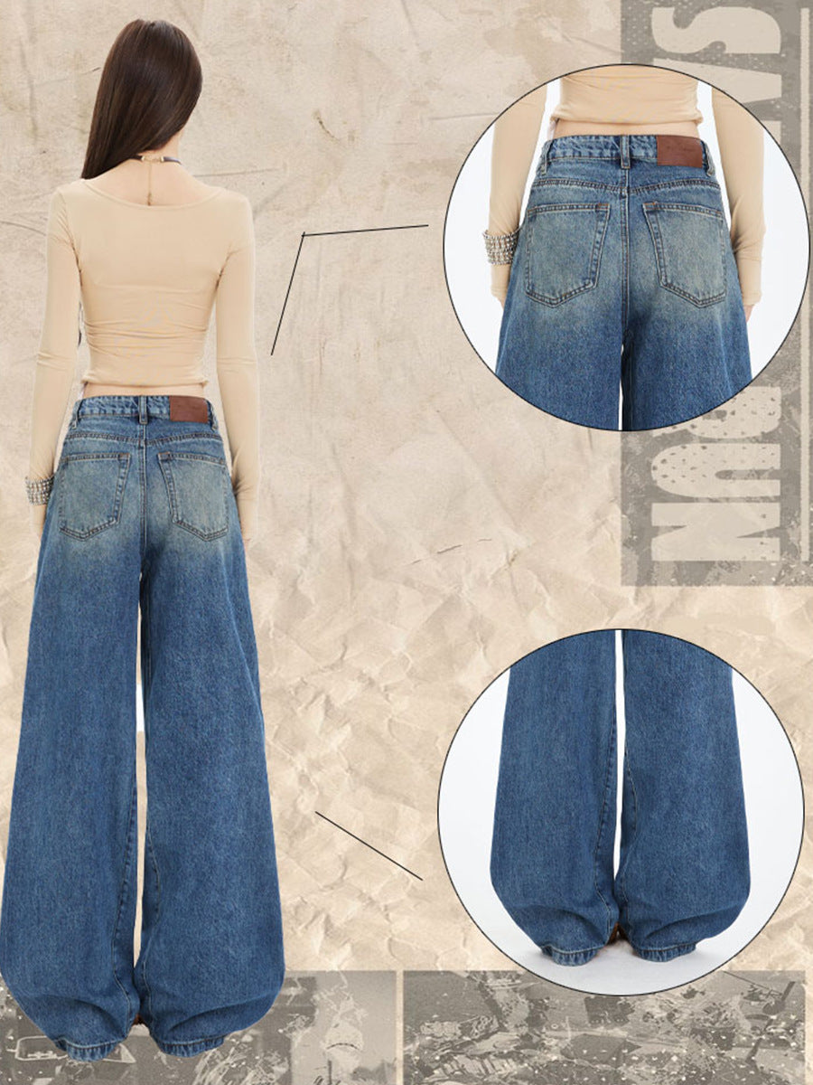 2025 Latest Retro American Washed Drawstring, Unusual Cut, Loose Structure, Natural Scimitar Wide-Leg Pants
