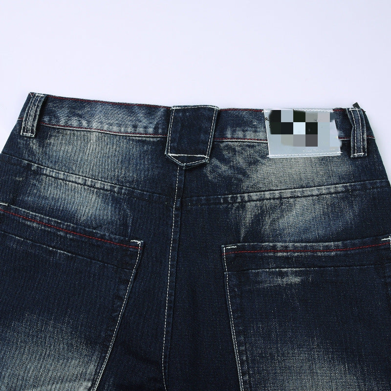 Deep Color Hip-hop Skateboard Pants Spring and Autumn New Arrival Washed Denim Pants Men's plus size Fat Man Loose Long Pants