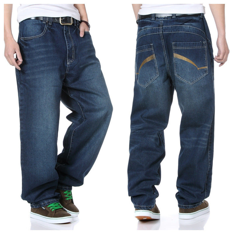 Deep Color Hip-hop Skateboard Pants Spring and Autumn New Arrival Washed Denim Pants Men's plus size Fat Man Loose Long Pants