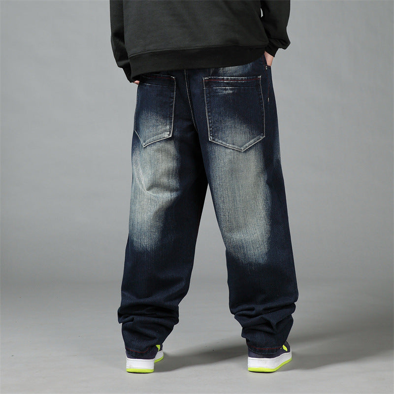 Deep Color Hip-hop Skateboard Pants Spring and Autumn New Arrival Washed Denim Pants Men's plus size Fat Man Loose Long Pants