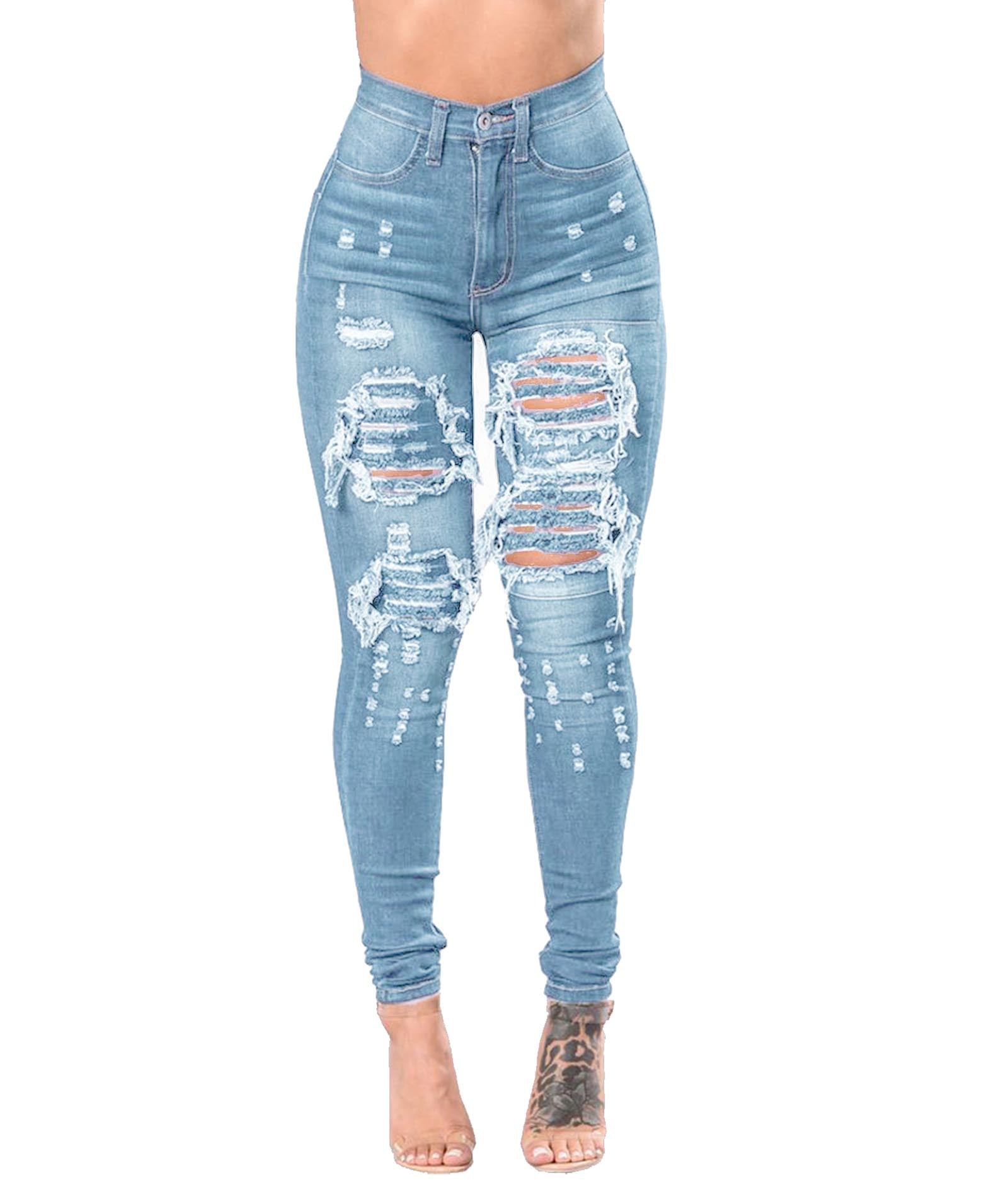 European and American Wish Aliexpress Amazon Ebay Ripped Denim Pencil Pants Women's Export Export Pants Special Promotion
