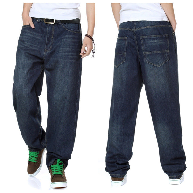 Deep Color Hip-hop Skateboard Pants Spring and Autumn New Arrival Washed Denim Pants Men's plus size Fat Man Loose Long Pants