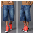 Men's Summer New Plus Fat plus size Hip-hop Wide-leg Cropped Jeans Men's Fat Skateboard Straight Thin Medium Pants