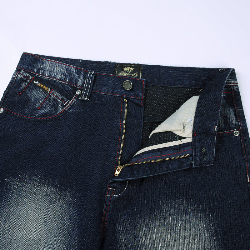 Deep Color Hip-hop Skateboard Pants Spring and Autumn New Arrival Washed Denim Pants Men's plus size Fat Man Loose Long Pants