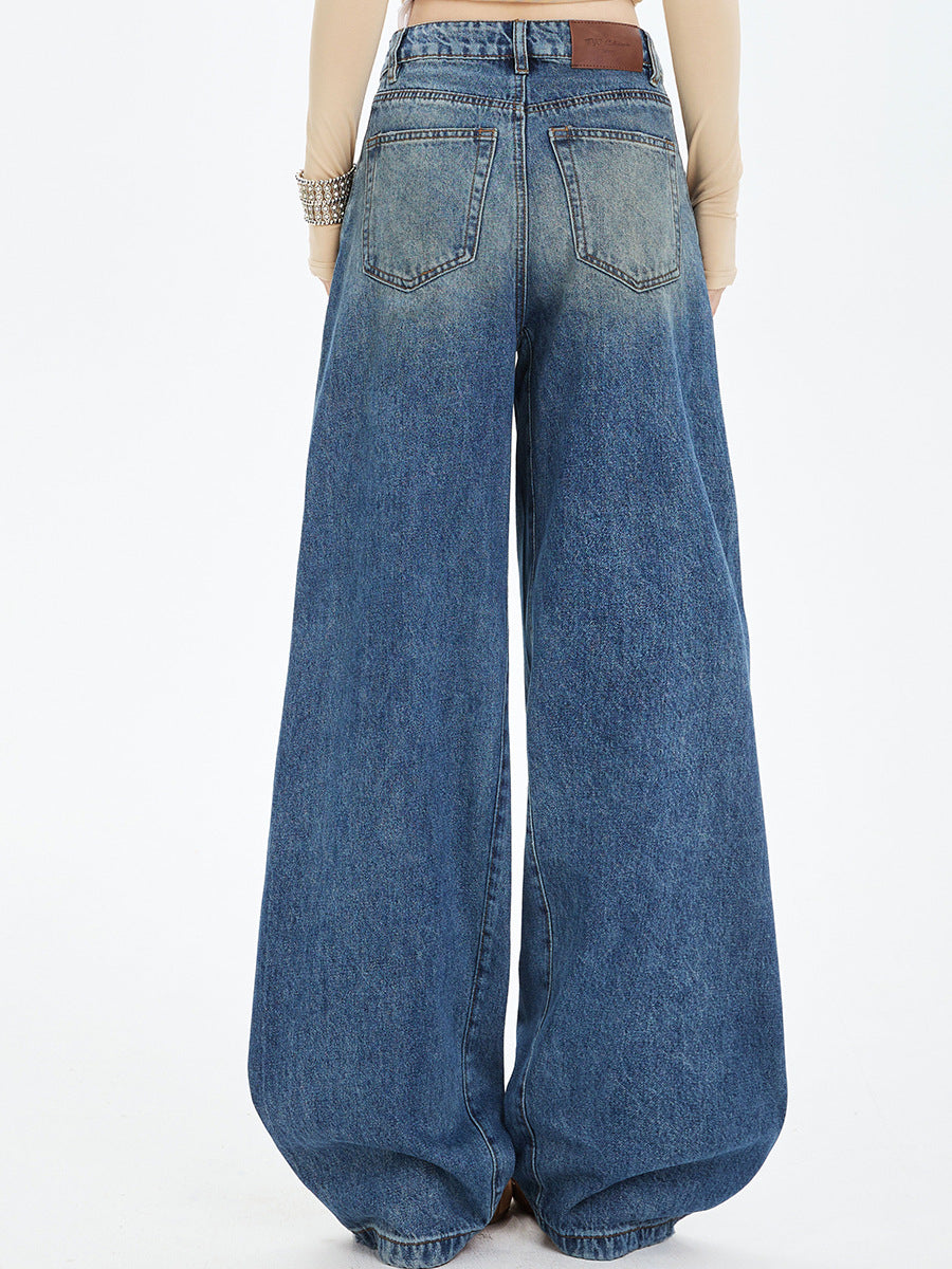 2025 Latest Retro American Washed Drawstring, Unusual Cut, Loose Structure, Natural Scimitar Wide-Leg Pants