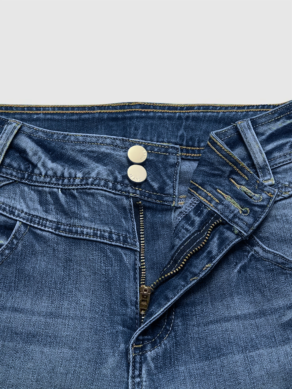 Cross-Border, Women's Bootcut Jeans, Stretchy Raw Edge Hip-Raising High-Waist Slimming Raw Edge Horseshoe Pants, Double-Breasted Cotton