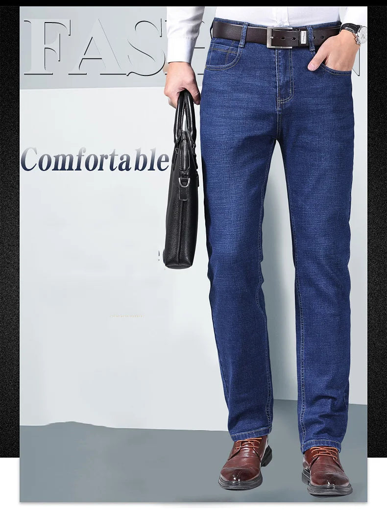Men Fashion Straight Jeans Men 2025 New Stretch Slim Fit Pants Comfortable Soft Business Denim Trousers Male Brand Clothing