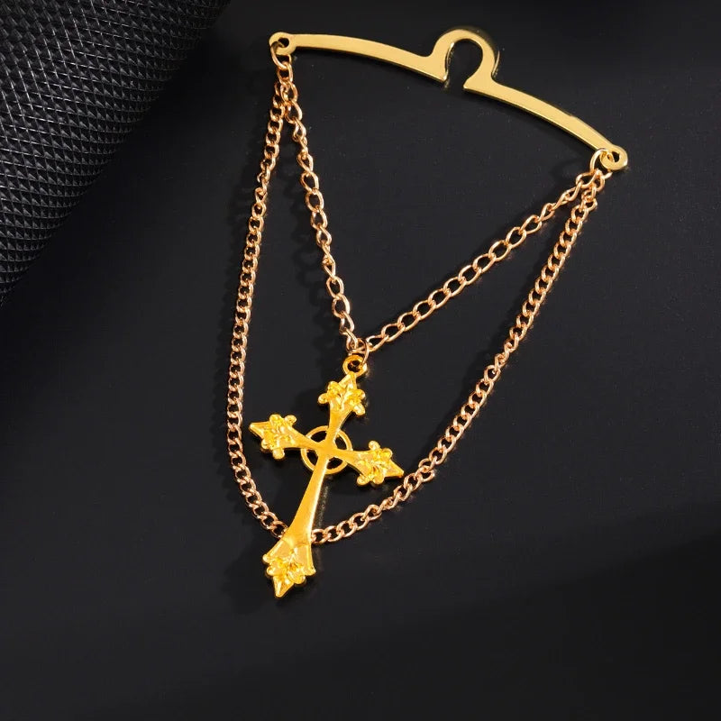 High-end Metal Cross Tassel Tie Clips for Men Business Wedding Necktie Clips Shirt Collar Pin Luxulry Jewelry Accessories