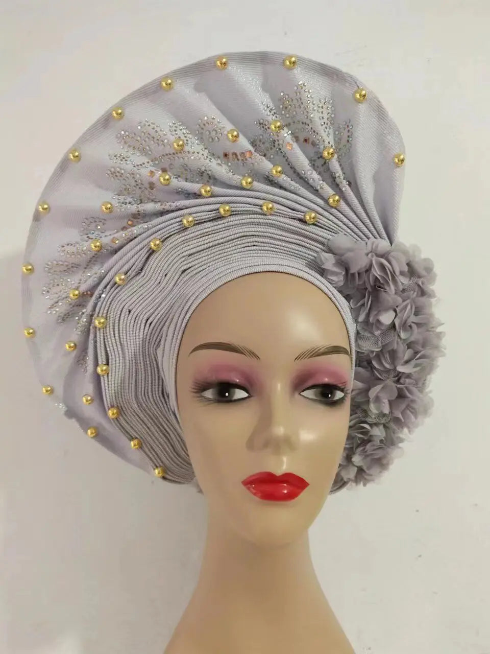 Hot Sale Nigerian Gele Headtie Aso Oke Gele Already Made Auto Gele Aso Turban Women Headwrap Nigerian Hairtie Femme Hats 1Set
