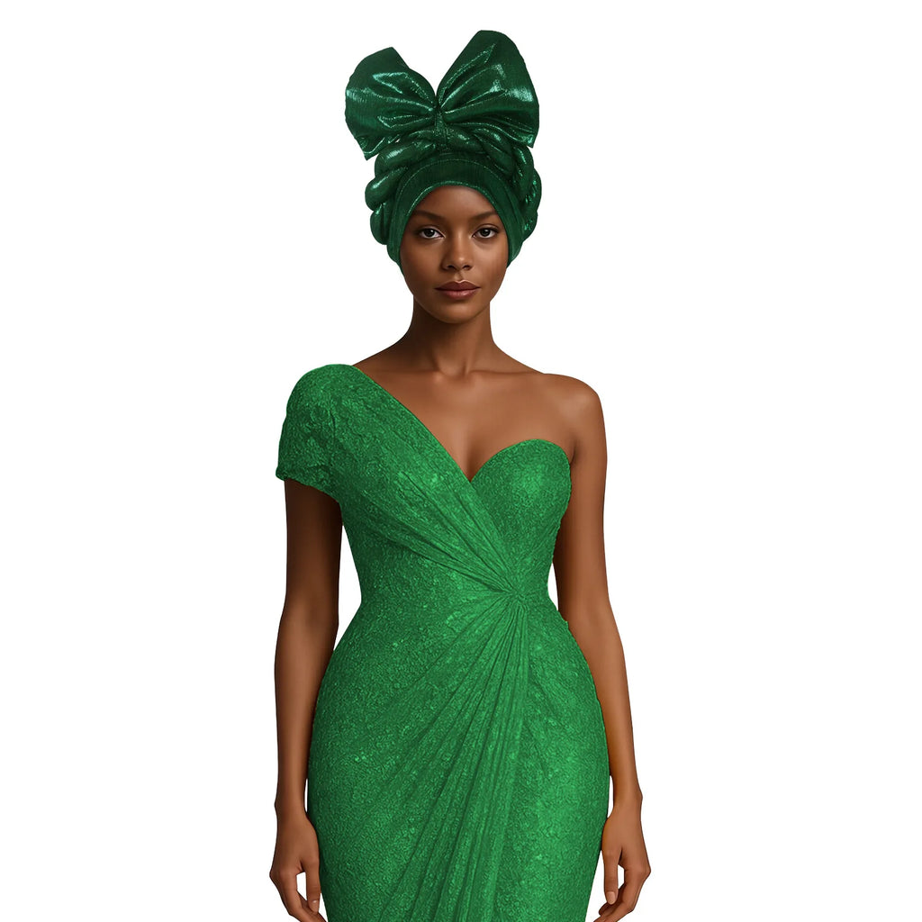 African Lady Head Wraps Nigeria Autogele Headtie Wedding Party Headgear Turbante Mujer Exaggerated Bow Turban Cap for Women Hat