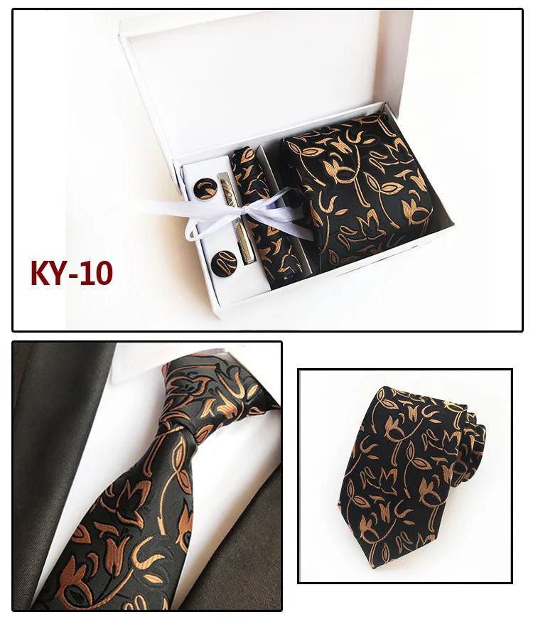 tie set for men gift box for men gravata luxury designer brand 8 cm Jacquard Necktie Pocket Square Clip cufflinks