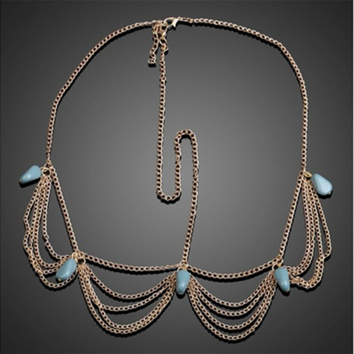 Bohemian Hair Accessories For Women Elegant Vintage Turquoise Forehead Chain Exquisite Tassel Gemstone Hair Chain Hair Hoop