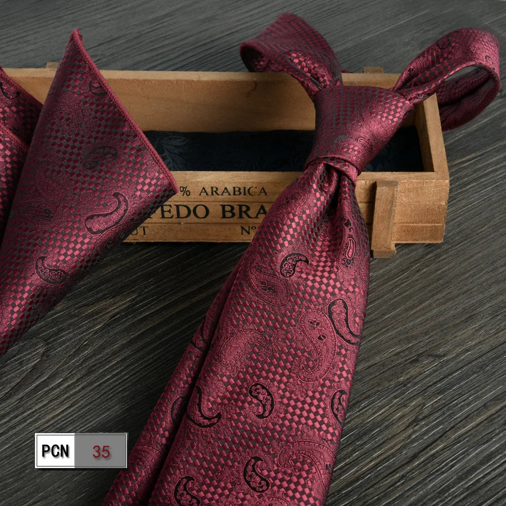 man tie set swine red 8cm Men's Formal tie and pocket square set 2-Piece Business Wedding burgundy ties for men and neckties man