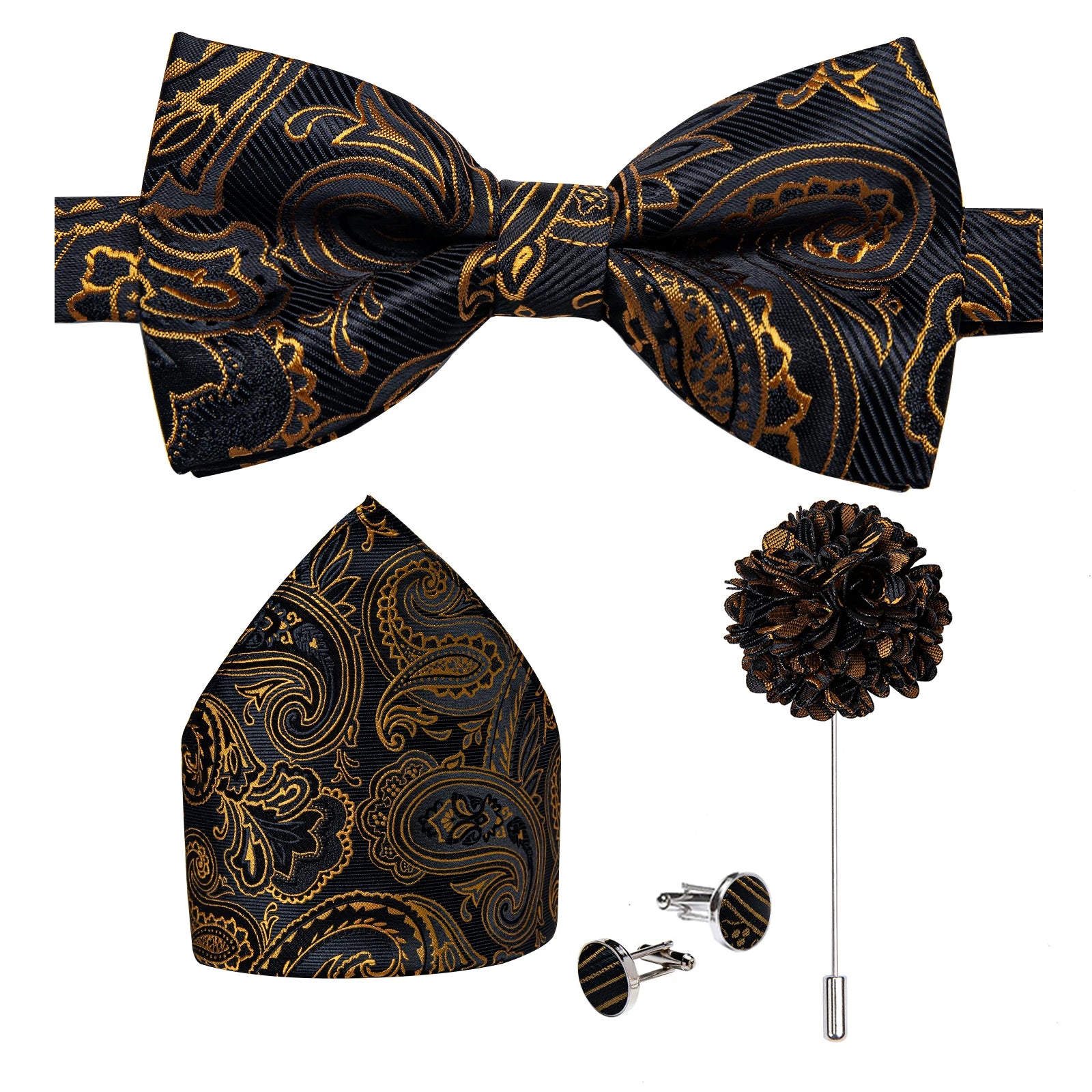 Wedding Bow Tie for Men Classic Red Pre-tied Bowtie Cufflinks Corsage Set for Party Butterfly Knot Gift Man Accessories