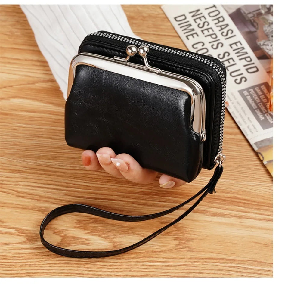 Women's Wallet Fashionableand Minimalist Wrist Strap Short Zero Wallet RetroVersatile LargeCapacity Multi Card Pocket Money Clip