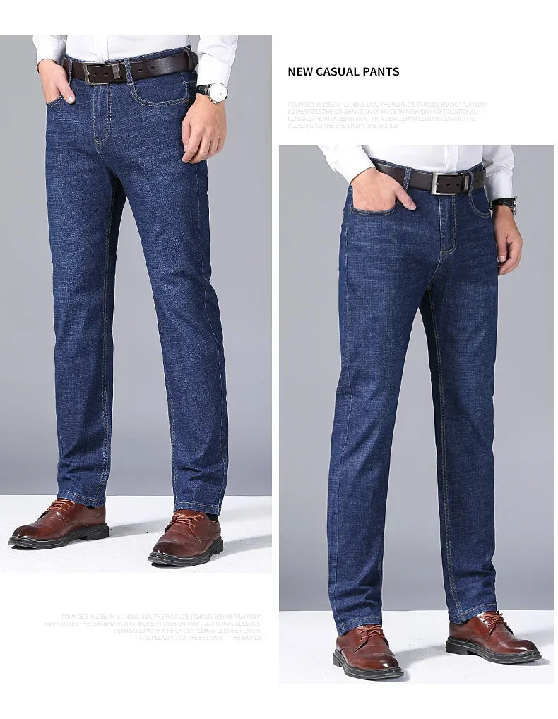 Men Fashion Straight Jeans Men 2025 New Stretch Slim Fit Pants Comfortable Soft Business Denim Trousers Male Brand Clothing
