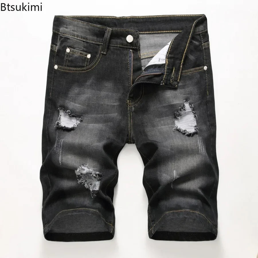 Summer New Men's Jeans Trend Retro Men Denim Shorts Stretch Slim Hip Hop Classic Hole Short Style Jeans for Male Big Size 28-42